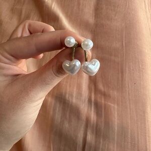 SHEIN Gold and White Heart Drop Earrings